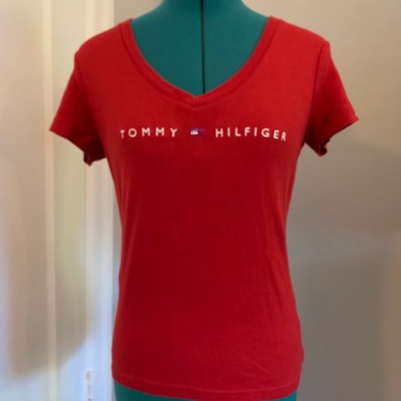 Tommy Hilfiger Red Logoed T-Shirt - Size M - Picture 1 of 2